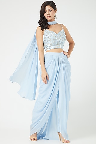 Sky Blue Dupion Dhoti Set by Jade by Ashima